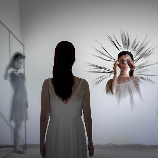 An image of a woman standing in an empty room with tear-filled eyes, gazing at a shattered mirror reflecting a blurred silhouette of her husband and an unknown woman, symbolizing the emotional turmoil caused by dreams of infidelity