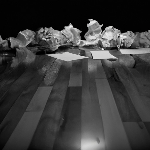 An image capturing the emotional weight of divorce papers - crumpled, torn, and scattered on the floor, with a dimly lit room in the background, symbolizing the end of a once cherished union