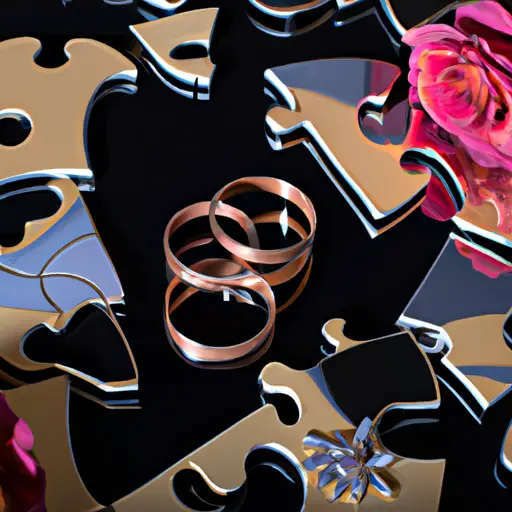 An image depicting a broken wedding band lying on a cracked mirror, surrounded by wilted roses and scattered puzzle pieces, symbolizing the shattered unity and lost connections associated with divorce