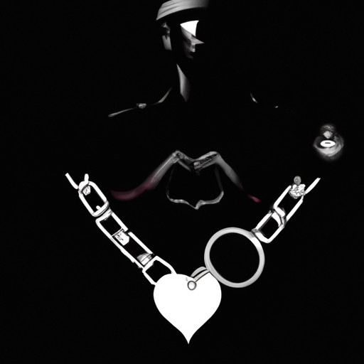 An image of a police officer's silhouette tenderly holding a heart-shaped badge against a backdrop of intertwined handcuffs, symbolizing trust, while a partner's loyal hand gently caresses the officer's badge