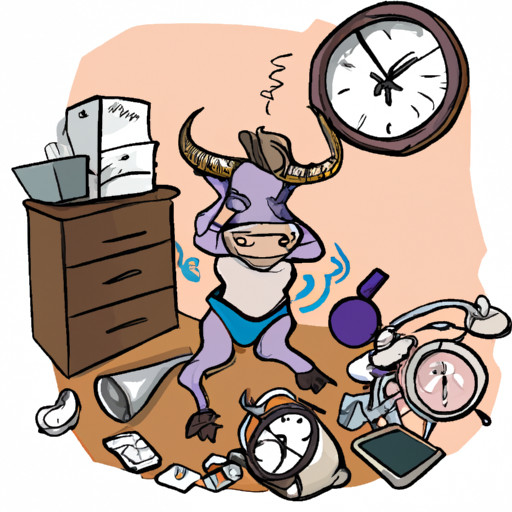 An image showcasing a frustrated Taurus, surrounded by clutter and chaos