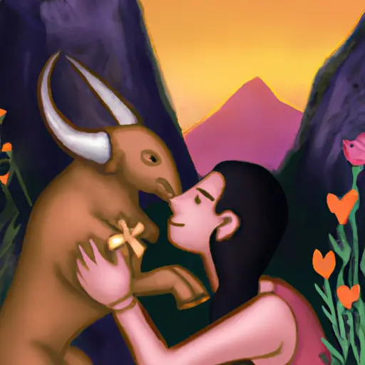 An image depicting a Taurus surrounded by nature, receiving a heartfelt gift from their partner