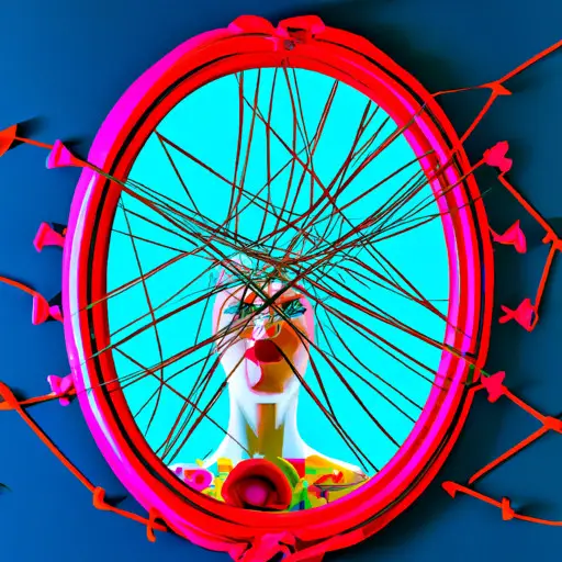 An image that captures the essence of the narcissistic mindset during divorce: a shattered mirror reflecting a distorted self-image, surrounded by manipulative strings controlling the emotions and actions of others