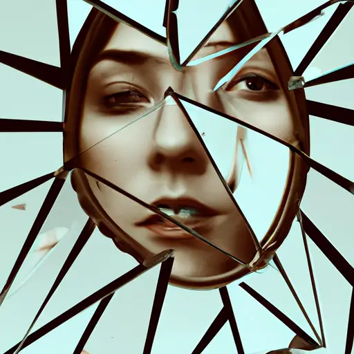 An image showcasing a shattered mirror, reflecting fragments of a person's face, symbolizing the emotional and psychological toll of divorcing a narcissist