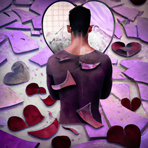An image capturing the emotional aftermath of a Gemini man leaving, depicting a solitary figure standing amidst shattered fragments of a heart-shaped mirror reflecting scattered memories, symbolizing the process of navigating through the broken pieces of a relationship