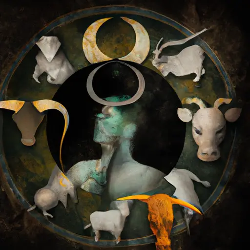 An image showcasing a Taurus zodiac sign surrounded by intricate astrological symbols, juxtaposed with shadowy figures representing external factors like upbringing, environment, and experiences - visually unraveling the complex influences shaping Taurus' mean behavior