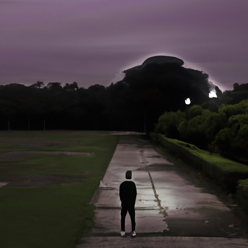 An image capturing a person standing alone in a desolate park, staring at a distant figure walking away