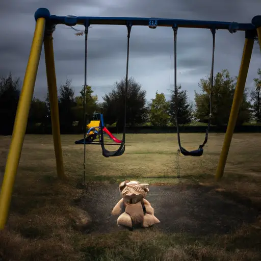 An image that captures the desolation of an abandoned playground, its swings swaying in the wind, a neglected teddy bear lying forgotten on the ground, evoking the profound sense of abandonment during pregnancy