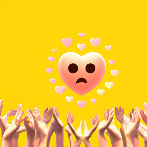 An image showcasing a hand holding a beating heart emoji, surrounded by a variety of people from different cultures, ages, and backgrounds, each expressing joy, love, or excitement in different ways