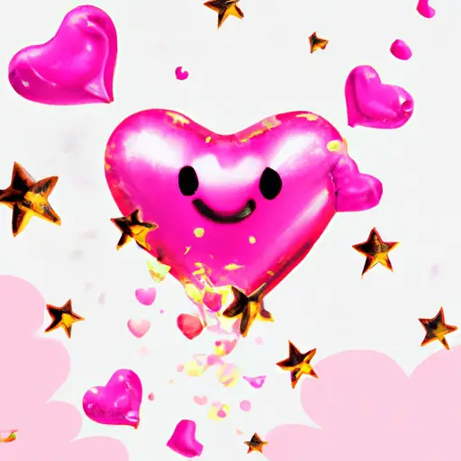 An image showcasing a heart emoji surrounded by a cascade of sparkling stars, complemented by a pink heart-shaped balloon emoji floating above