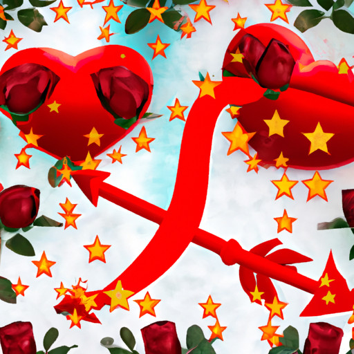An image showcasing a heart emoji surrounded by a bouquet of vibrant red roses, accentuated by sparkling stars and a cupid's arrow, symbolizing the best emoji combinations for love
