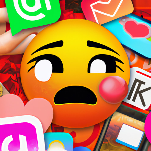 An image featuring a blushing emoji gif amidst a collage of digital communication icons, reflecting its impact