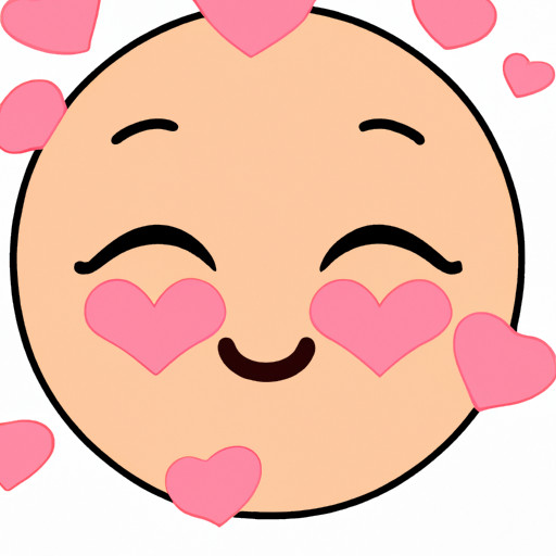 An image featuring a blushing emoji with a warm, rosy complexion and small pink hearts floating around it