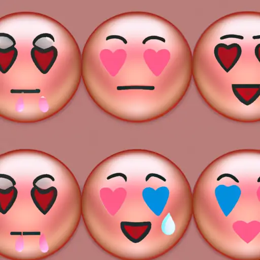An image showcasing the evolution of the blushing emoji with hearts, from its earliest appearances to its modern-day design