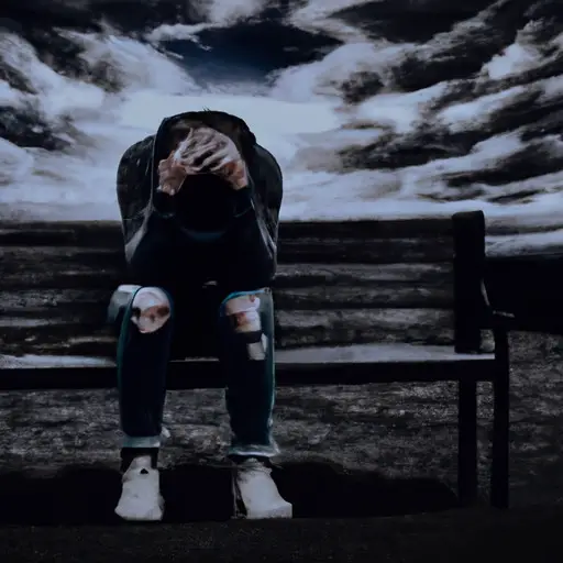An image depicting a person sitting alone on a gloomy park bench, their face buried in their hands