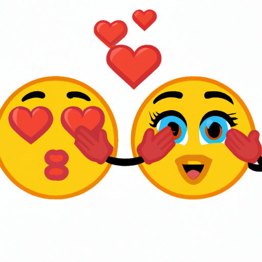 An image featuring a heart-eyed emoji blowing a kiss, while a blushing face emoji holds a bouquet of flowers