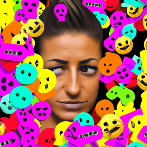 An image showcasing a perplexed woman surrounded by an array of colorful emojis, each portraying different male emotions and intentions
