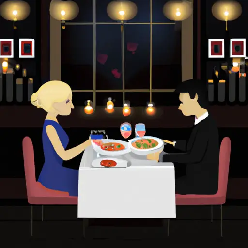 An image showcasing a couple enjoying a candlelit dinner at an upscale restaurant, surrounded by elegant decor and attentive staff, symbolizing the advantages of Elite Singles in providing a luxurious dating experience