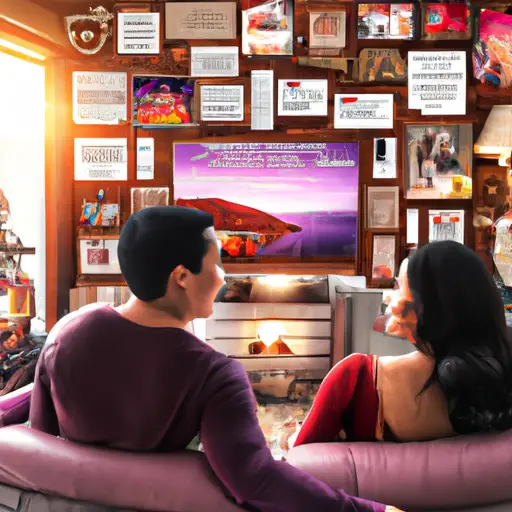 An image showcasing a couple in a cozy living room, engaged in deep conversation, surrounded by a vision board filled with pictures of romantic adventures, shared hobbies, and future aspirations, symbolizing their mutual relationship goals and expectations