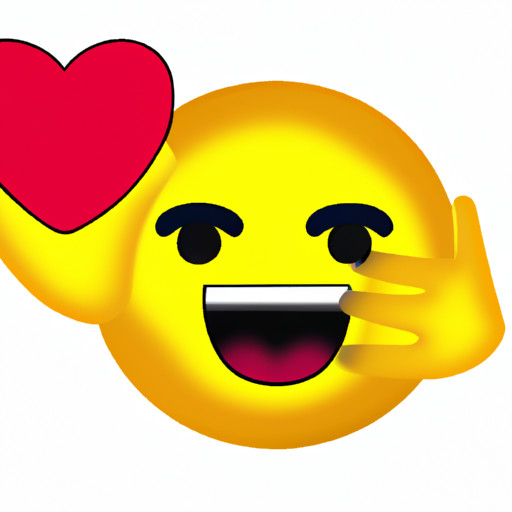 An image of a yellow emoji with a wide smile on its face, its right hand extended, holding a vibrant red heart delicately