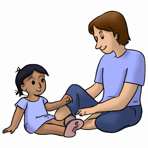 An image showcasing a compassionate adult sitting at eye level with a child, holding their hand, as the child expresses emotions