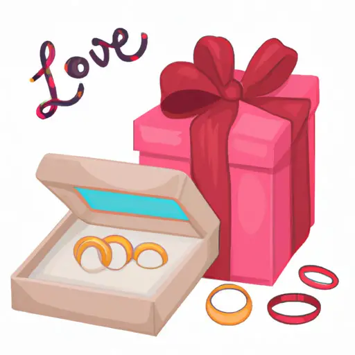 An image of a beautifully wrapped gift box, adorned with delicate ribbons and bows, containing an assortment of personalized items for a couple's engagement