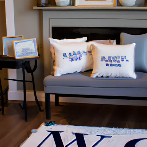 An image showcasing a beautifully decorated living room with cozy throw pillows, elegant wall art, and a personalized monogrammed doormat, offering inspiration for engagement gifts that add a touch of style and warmth to a couple's new home