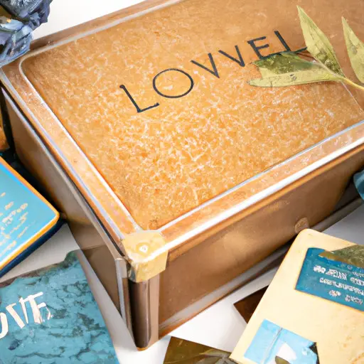 An image of a beautifully wrapped wooden keepsake box, adorned with delicate engravings, containing vintage love letters, a photo album filled with cherished memories, and a personalized map highlighting meaningful locations