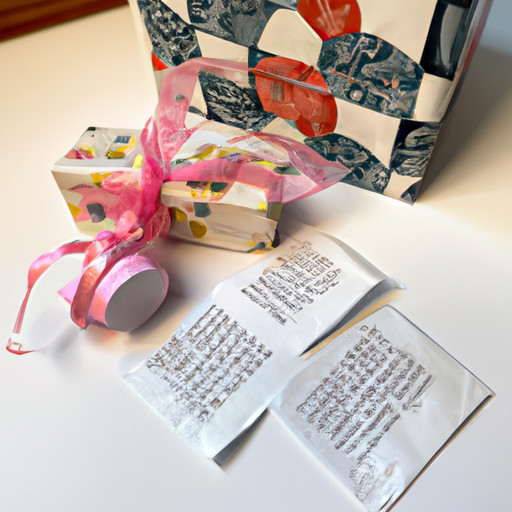 An image showcasing a beautifully wrapped package bursting with personalized treasures: a custom-made puzzle capturing their first date, a hand-painted portrait of the couple, and a jar filled with handwritten love notes