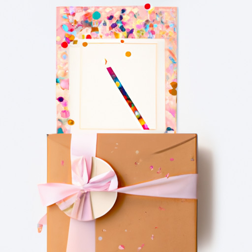 An image showcasing a beautifully wrapped gift box bursting with colorful confetti, delicate sparklers, a personalized photo album, and a vintage-inspired love letter set, ready to be sent in the mail as a unique and memorable engagement surprise