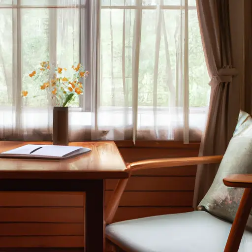 An image showcasing a serene study space with a cozy armchair nestled near a window, bathed in soft morning light