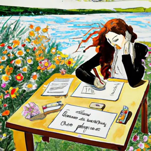 An image capturing the essence of expressive writing, depicting a person seated at a tranquil lakeside, surrounded by vibrant wildflowers, pouring their emotions onto paper with a serene expression on their face