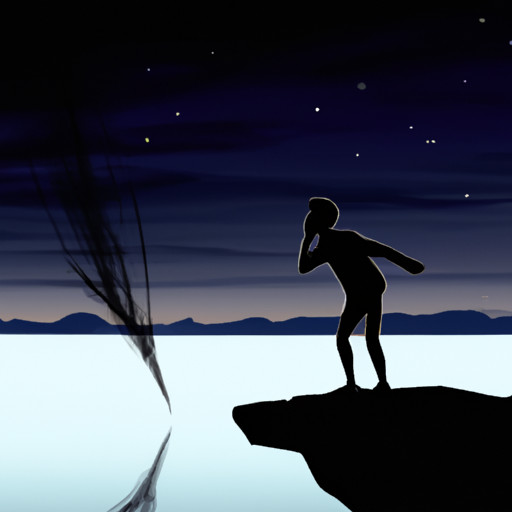 An image portraying a solitary figure standing at the edge of a crumbling cliff, hesitating to leap into a vast, dark abyss