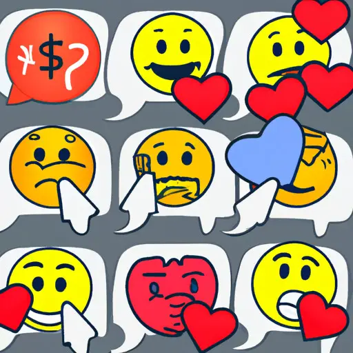 An image that depicts a person communicating with others using a variety of frequently used emojis, while a broken heart emoji symbolizes the impact of emojis on emotional connection and genuine communication