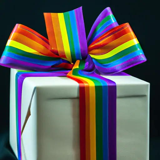 An image featuring a beautifully wrapped gift box adorned with a handcrafted rainbow-colored bow, bearing a subtle monogram of intertwined initials, showcasing the thoughtfulness behind personalized Christmas gifts for gay men