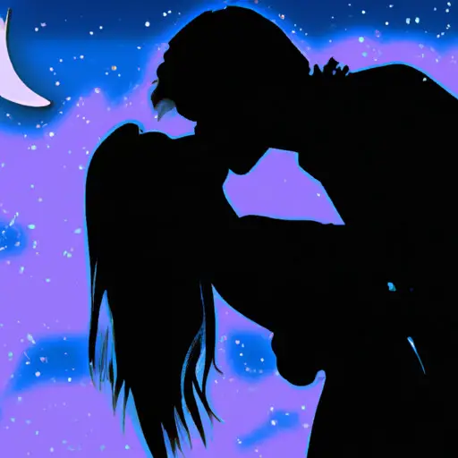 An image capturing the emotional impact of a Goodnight Kisses Gif: A silhouette of two figures, bathed in soft moonlight, locked in a tender embrace, their lips meeting in a gentle, heartfelt kiss