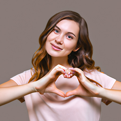 An image of a girl holding her hands close to her chest, forming a heart shape with her fingers