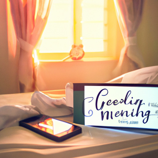 An image capturing the essence of joy: a serene bedroom bathed in soft morning light, with a phone screen displaying a string of affectionate good morning messages