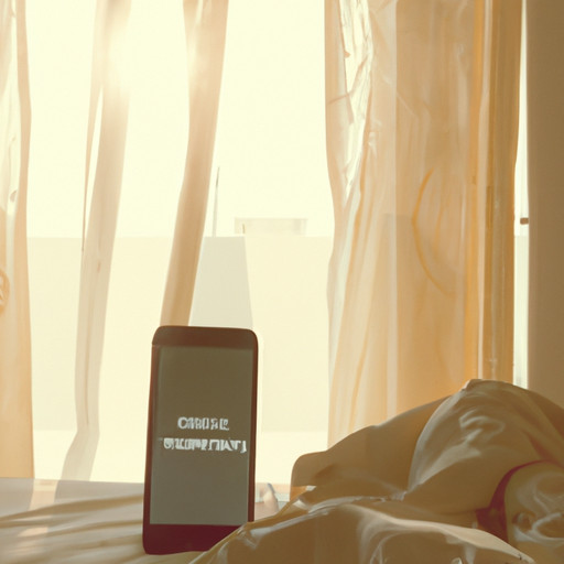 a serene morning scene: a sun-kissed bedroom with disheveled sheets, as soft rays of light filter through the curtains, illuminating a phone displaying a series of affectionate good morning texts