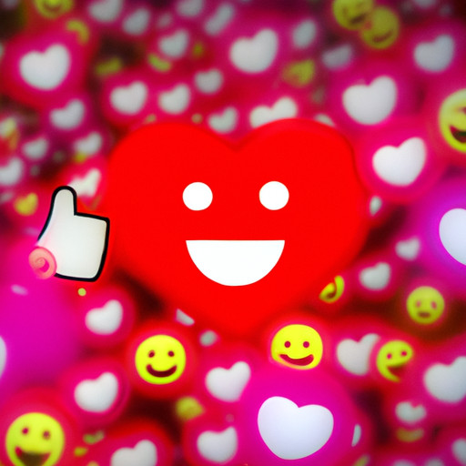 An image showcasing a vibrant heart react on a messaging app, surrounded by a sea of thumbs-up and smiling emojis