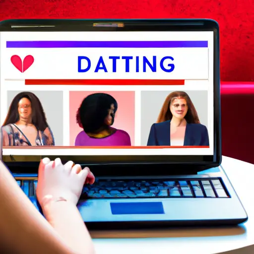 An image depicting a laptop screen with a vibrant digital dating platform displayed