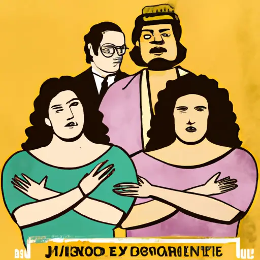 An image that shows an affectionate couple, surrounded by disapproving silhouettes with crossed arms and raised eyebrows, symbolizing societal judgment