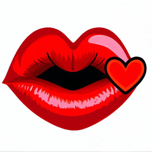 An image of a red heart emoji surrounded by a pair of lips, positioned as if about to kiss the heart