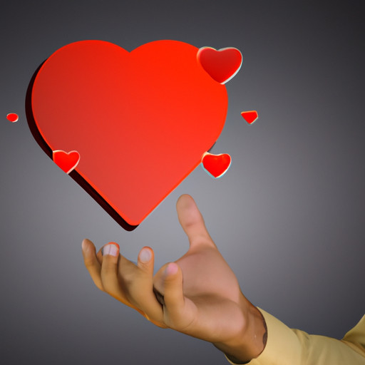 An image featuring a man's hand holding a red heart emoji, signifying love and affection