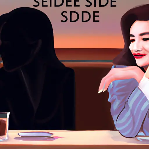 An image depicting a couple sitting at a table in a dimly lit restaurant