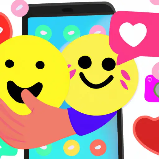 An image featuring a smartphone screen with a conversation bubble filled with heart and hug emojis, surrounded by thumbs up and smiley emojis, illustrating effective ways to convey emotions and warm thoughts through emojis