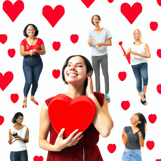 An image showcasing a vibrant red heart surrounded by a diverse array of people