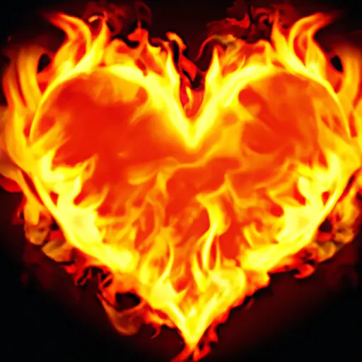 An image of a blazing heart emoji engulfed in vibrant orange and red flames, representing intense passion and burning desire