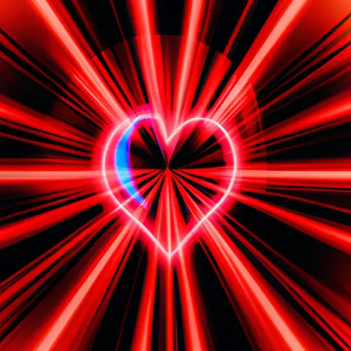 An image showing a vibrant red, pulsating heart emoji surrounded by rays of light, symbolizing love, passion, and intense emotions