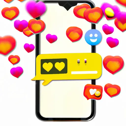 An image showcasing a smartphone screen with a conversation bubble featuring the beating heart emoji